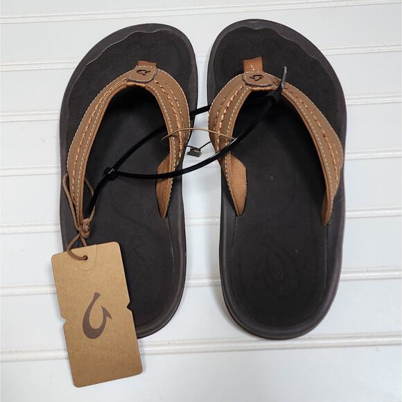 NWT Olukai Hokua Men\'s Beach Flip Flop Sandals Size 8 Tan main image 4